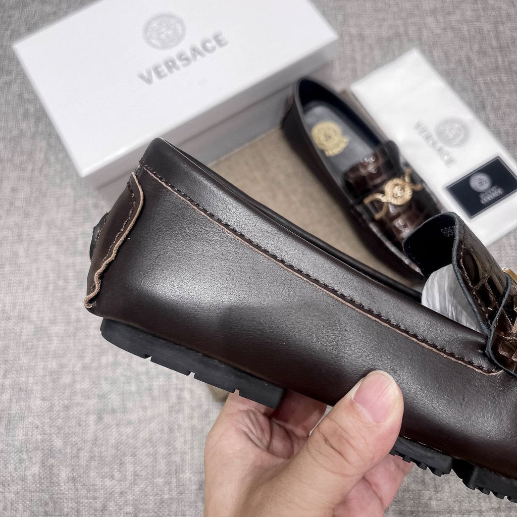 Versace Men's Dark Brown Croc-Embossed Loafers